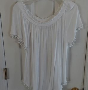 NWOT INC International Concepts Pom-Pom Rayon Blend Peasant Top LG  - NEW!